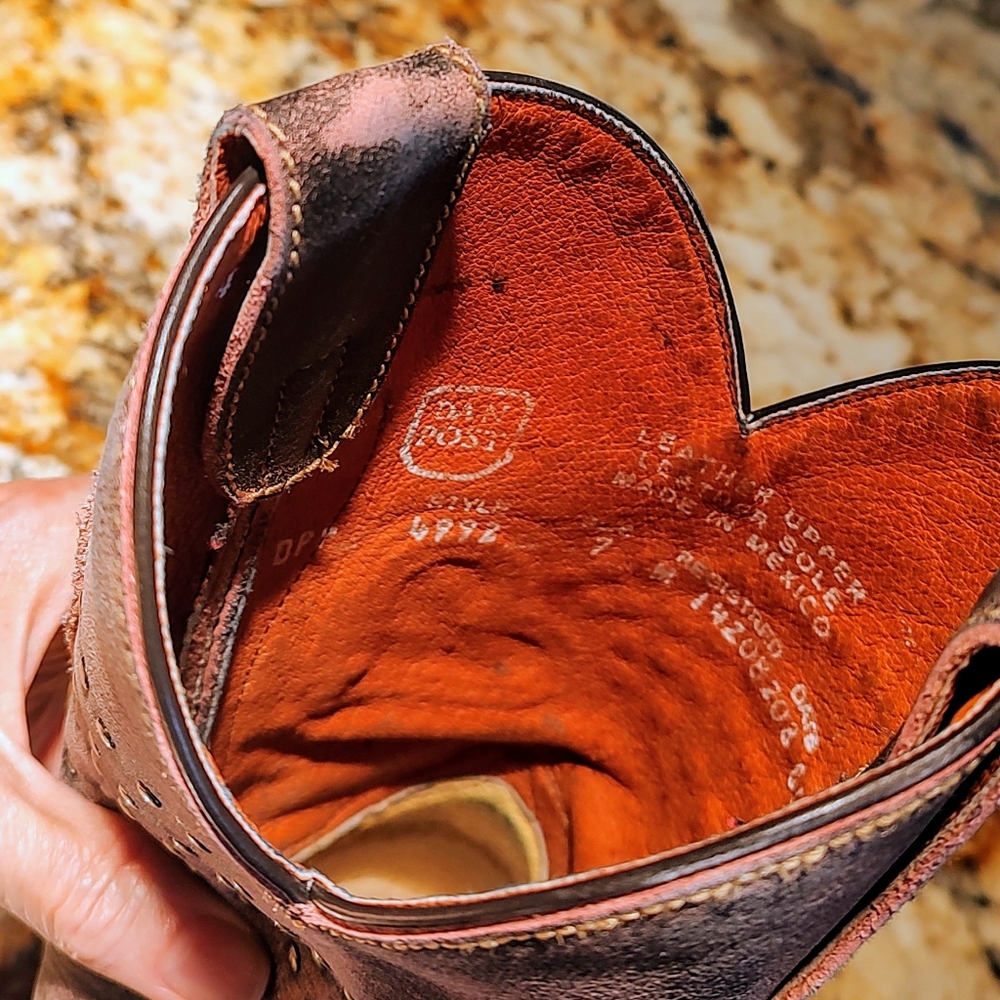 Dan Post Distressed Brown Leather Studded Western Heeled Boots - Picture 8 of 14
